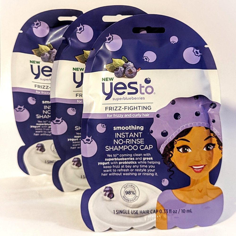 3 Pack Yes To Superblueberries Smoothing Instant No-Rinse Shampoo Cap